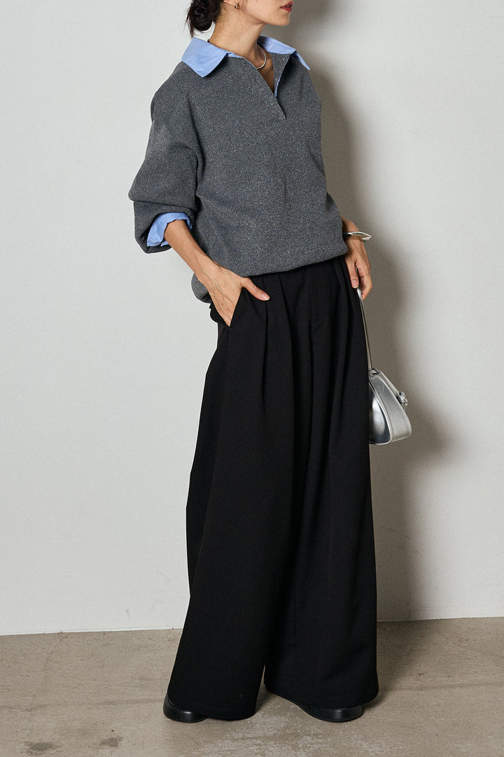 【即納】ウエストベルト付きタックワイドパンツ