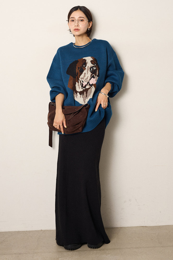 [SET]アニマルジャガード柄ニットトップス+リブナローニットスカート(2set)