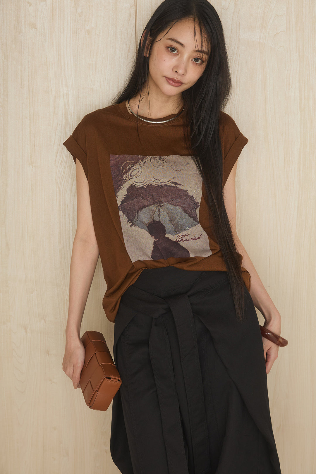 [SET]スクエアニュアンス柄Tシャツ+前結びタックワイドパンツ(2set)