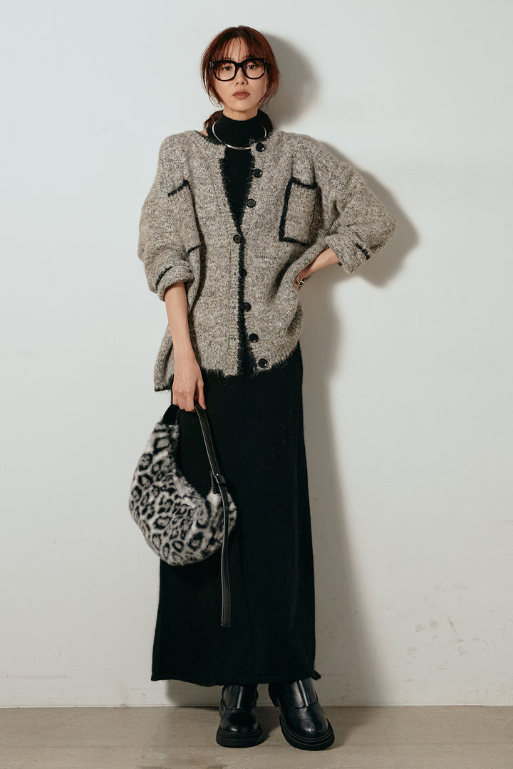 [SET]ミックスニットポケットカーディガン+ノースリーブニットロングワンピース(2set)