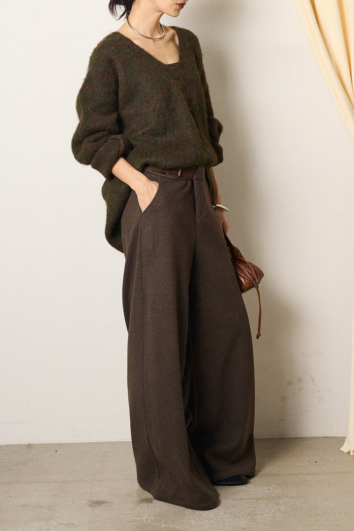 [SET]フラッフィーレオパードシャギーニット+サイドベルトパンツ(2set)