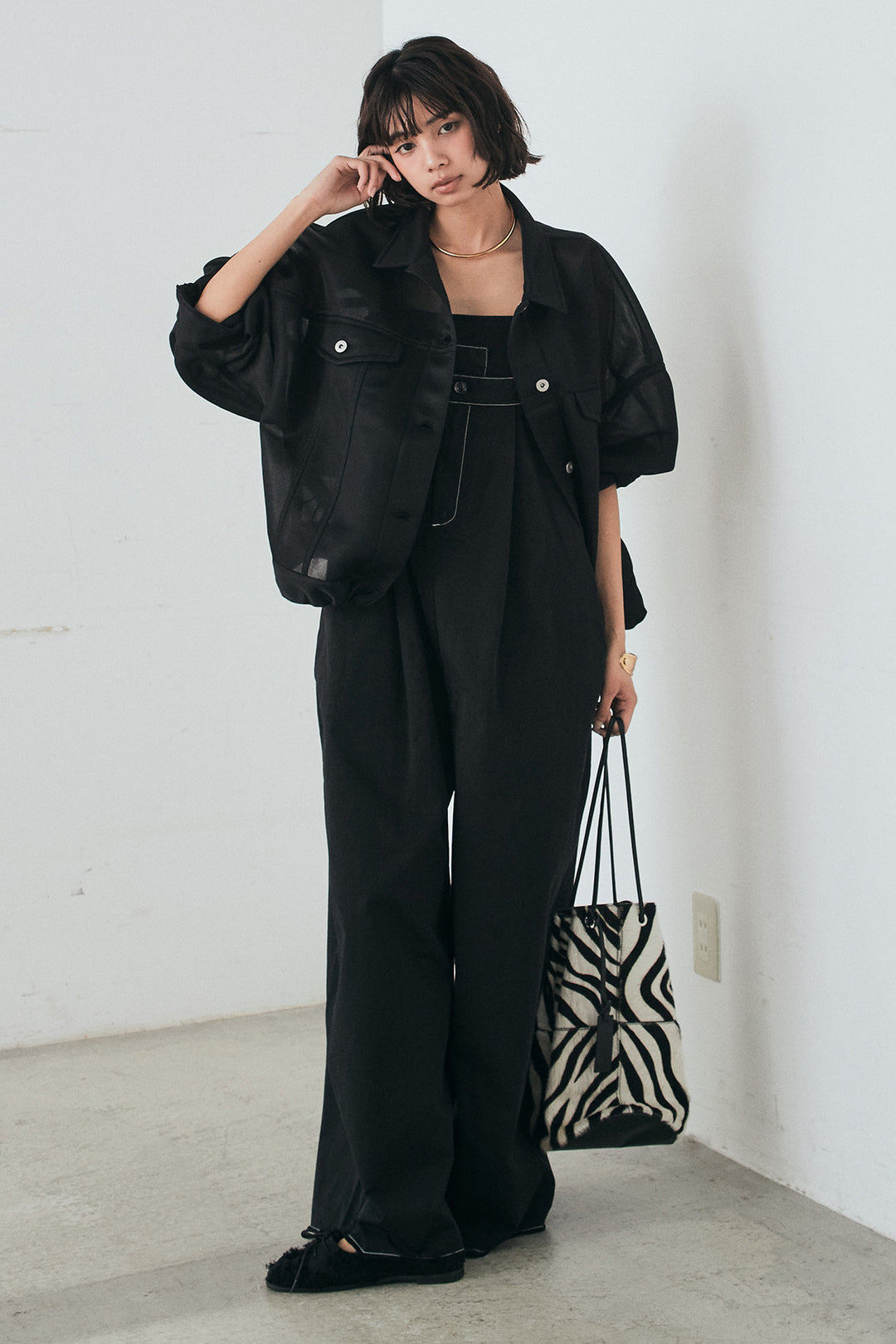 [SET]シアーダンボールサイドドロストジャケット+綿ツイルアシメサロペット(2set)