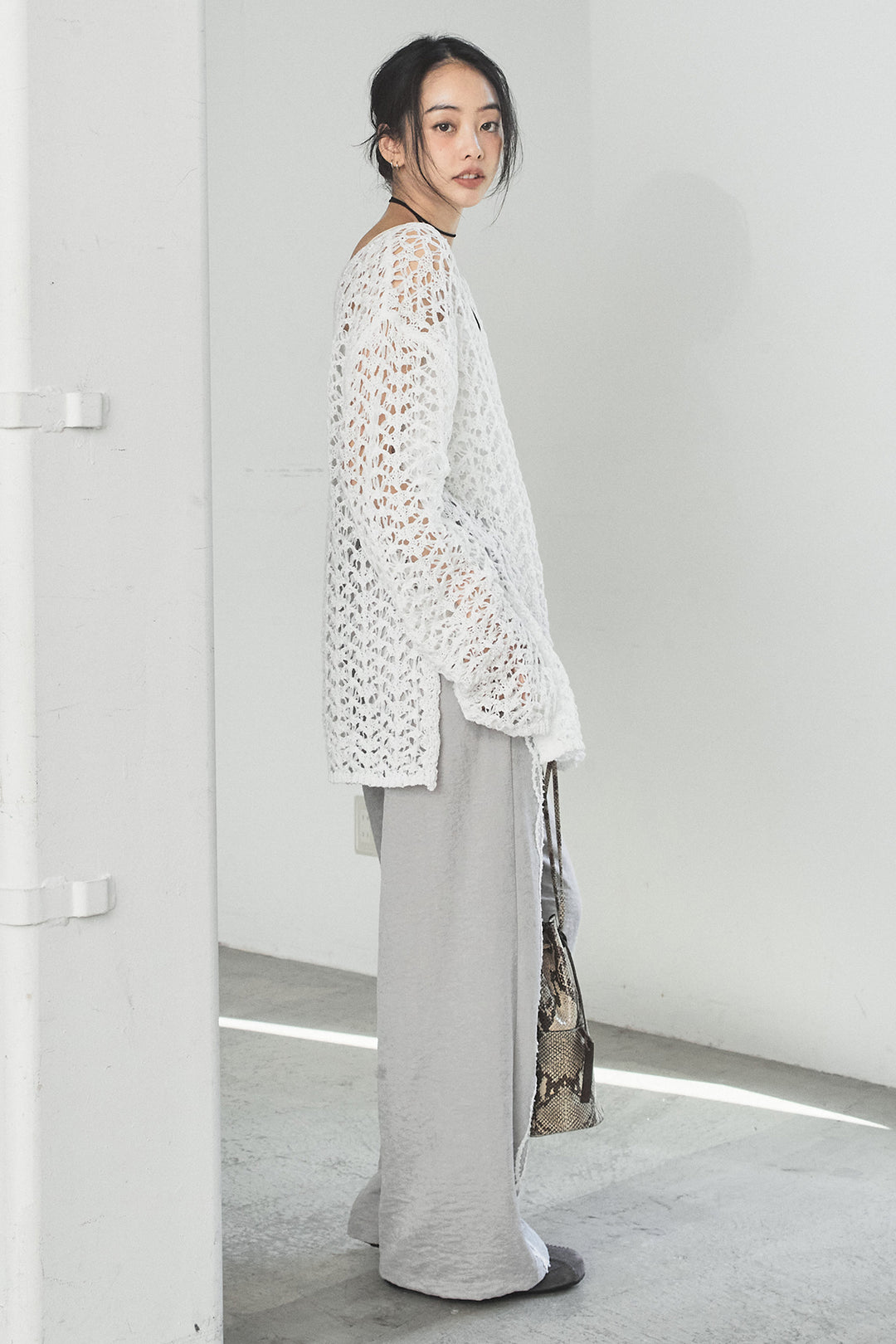 [SET]リラックスメッシュニットトップス+刺繡テープラインパンツ(2set)