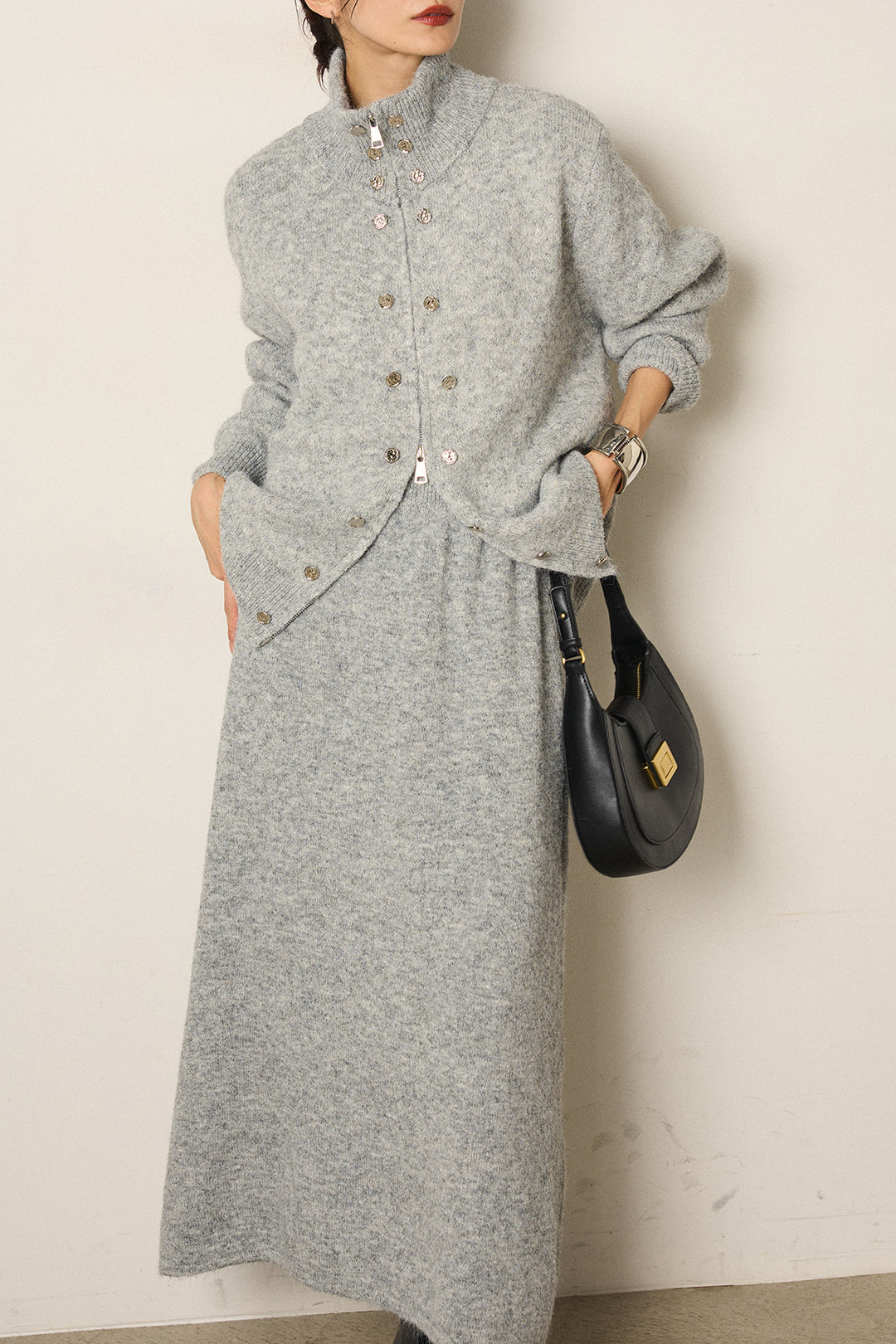 [SET]ハイネックメタルプレートニットスカートSETUP