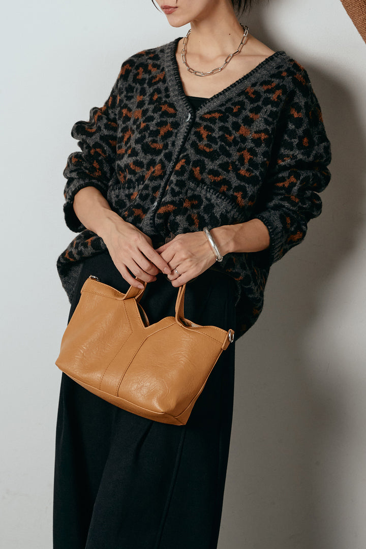 [SET]ステッチデザインレオパードニットカーディガン+ポーチベルト付きカーブパンツ(2set)