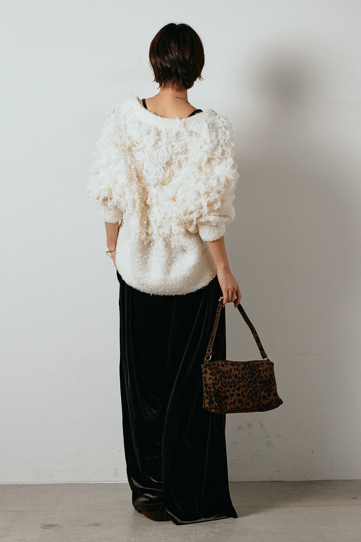 [SET]ループ編みVネックニットカーディガン+ベロアサスペンダー付きパンツ(2set)