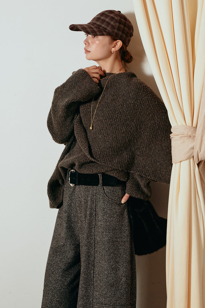 【着回しセット】[SET]ケープデザインリブニットトップス+ケープデザインリブニットトップス(2set)