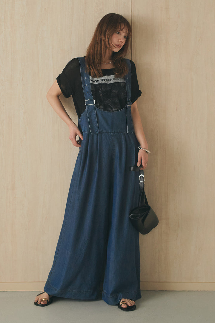 [SET]半袖モノトーングラフィックトップス+前後2WAYテンセルデニムサロペット(2set)