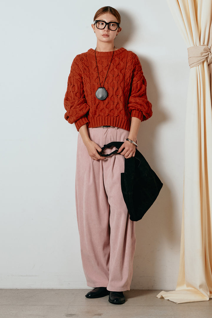 [SET]バルキーケーブルプルオーバー+コーデュロイサイドタックコクーンパンツ(2set)