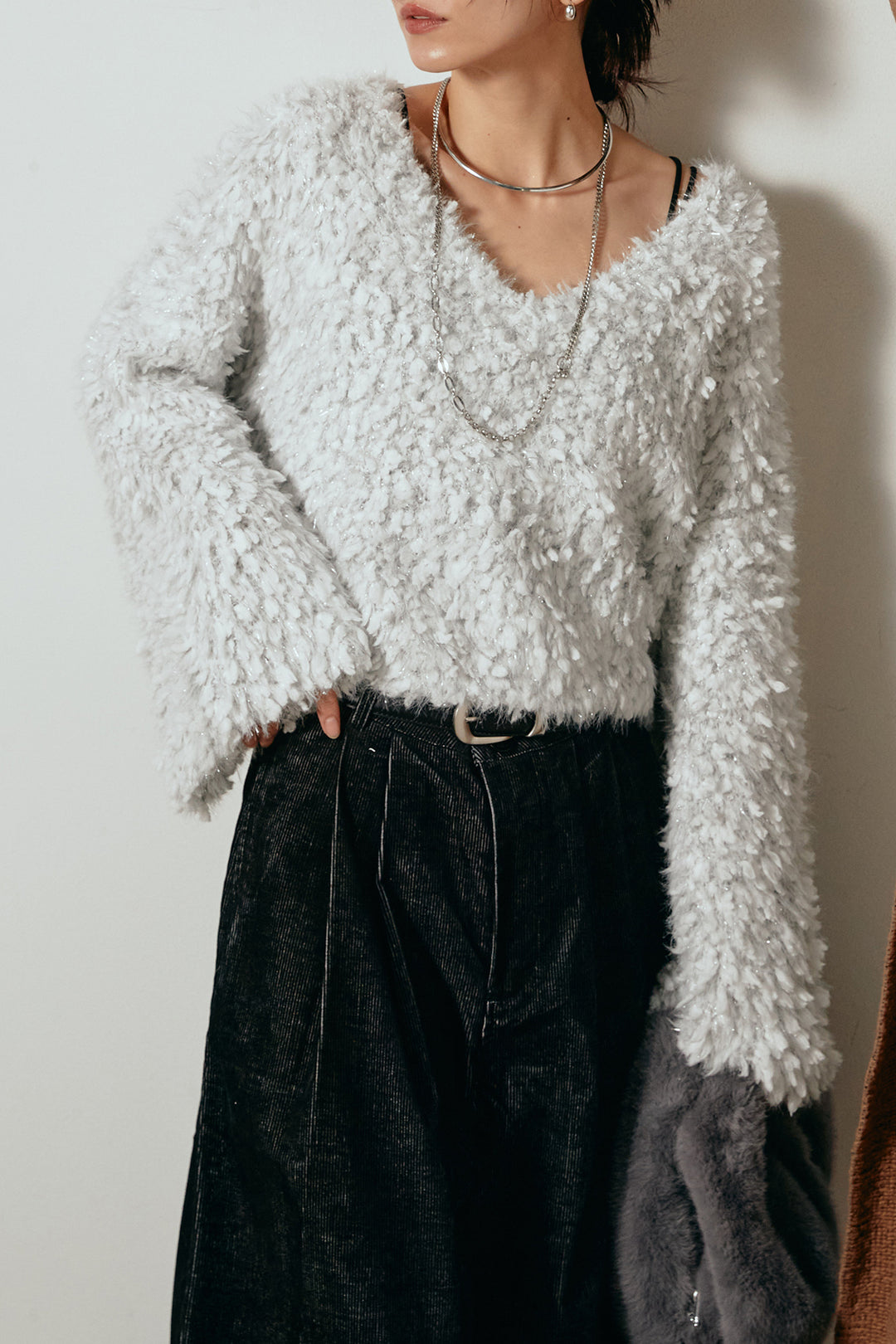 [SET]深Vネックチョウチョヤーンニットトップス+フロントタック入りコーデュロイパンツ(2set)