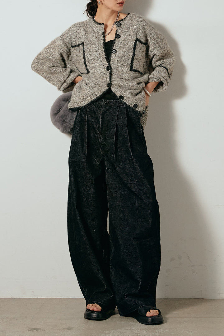 [SET]ミックスニットポケットカーディガン+フロントタック入りコーデュロイパンツ(2set)