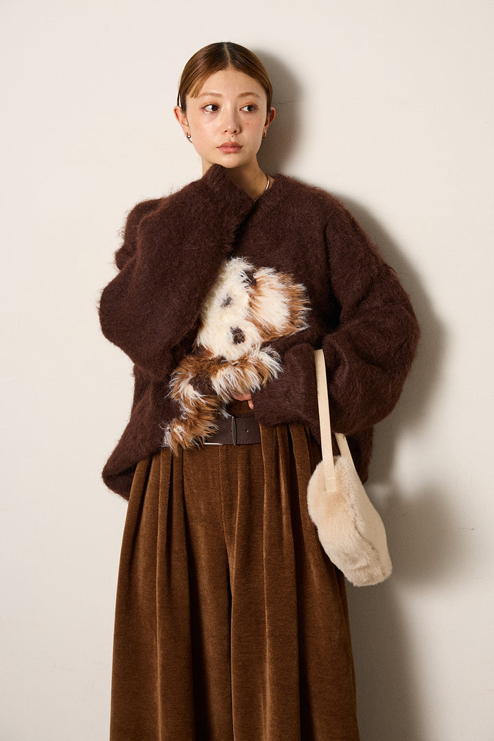 [SET]シャギーニュアンスアニマルニット+ベルトループコーデュロイワイドパンツ(2set)