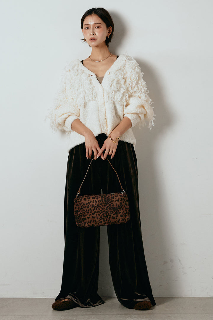 [SET]ループ編みVネックニットカーディガン+ベロアサスペンダー付きパンツ(2set)