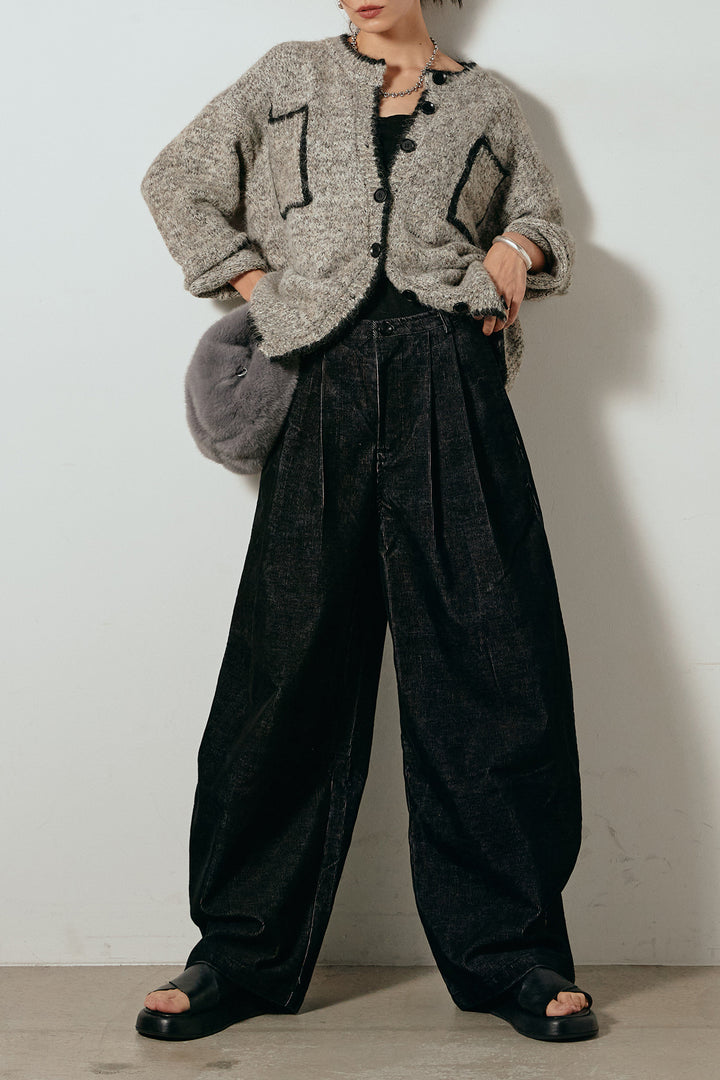 [SET]ミックスニットポケットカーディガン+フロントタック入りコーデュロイパンツ(2set)