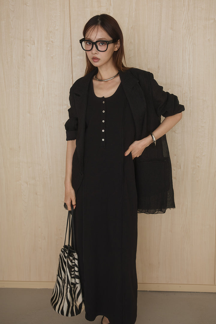 [SET]メッシュテーラードワイドジャケット+ノースリロングワンピース(2set)