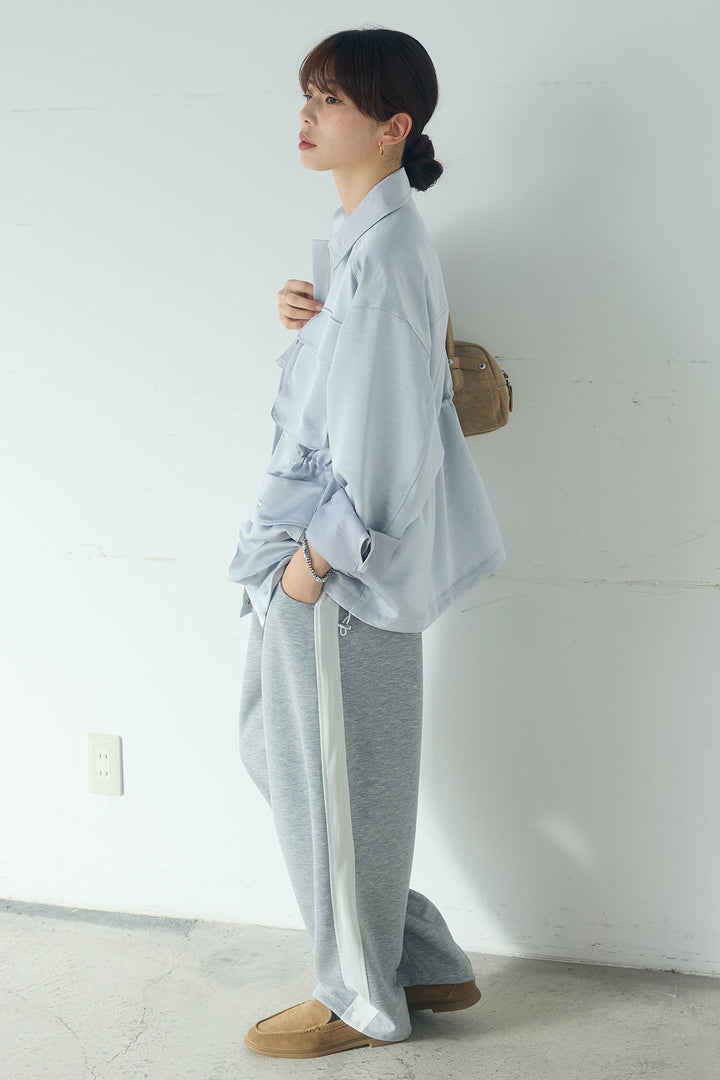 [SET]サテンライトブルゾン+異素材切り替えスウェットパンツ(2set)