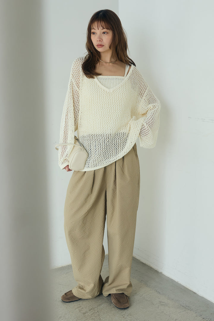 [SET]メッシュ編みビスチェセットVネックプルオーバー+シアサッカーイージーパンツ(2set)