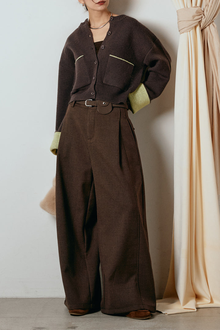 [SET]アルパカタッチダブルフェイスカーディガン+ポーチベルト付きカーブパンツ(2set)