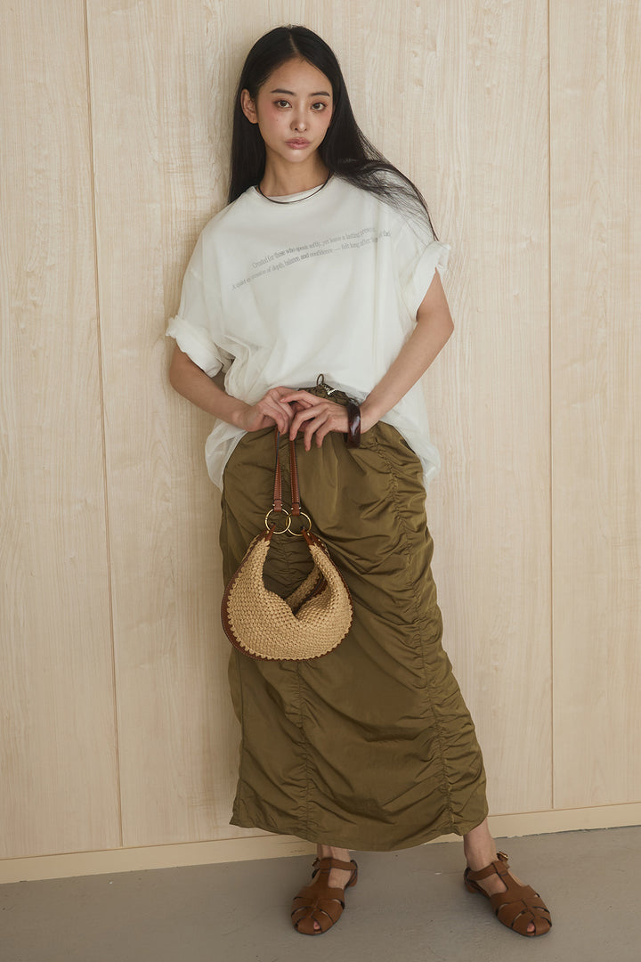 [SET]綿天竺Tシャツ×チュールトップス+ギャザーナロースカート(2set)