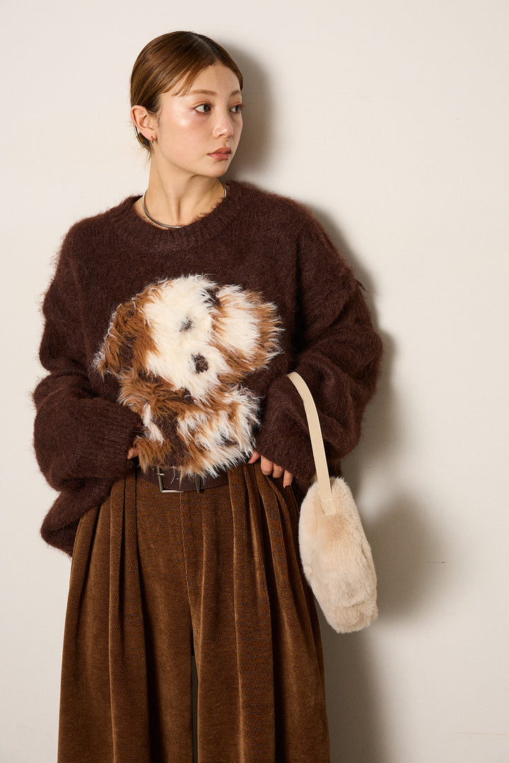 [SET]シャギーニュアンスアニマルニット+ベルトループコーデュロイワイドパンツ(2set)