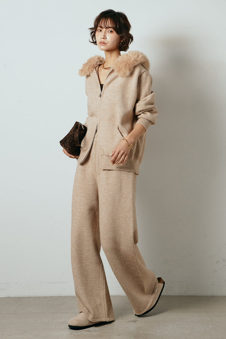 【着回しセット】[SET]ファー付きフーディーニットSETUP+ストライプドッキングニットポロSETUP(2set)