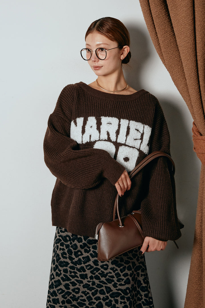 [SET]ロゴジャガードニットトップス+レオパードロングスカート(2set)