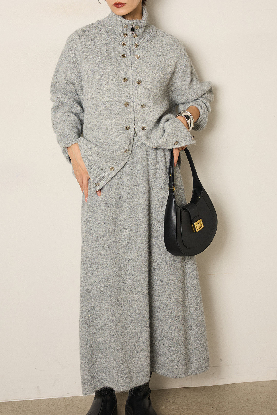 [SET]ハイネックメタルプレートニットスカートSETUP