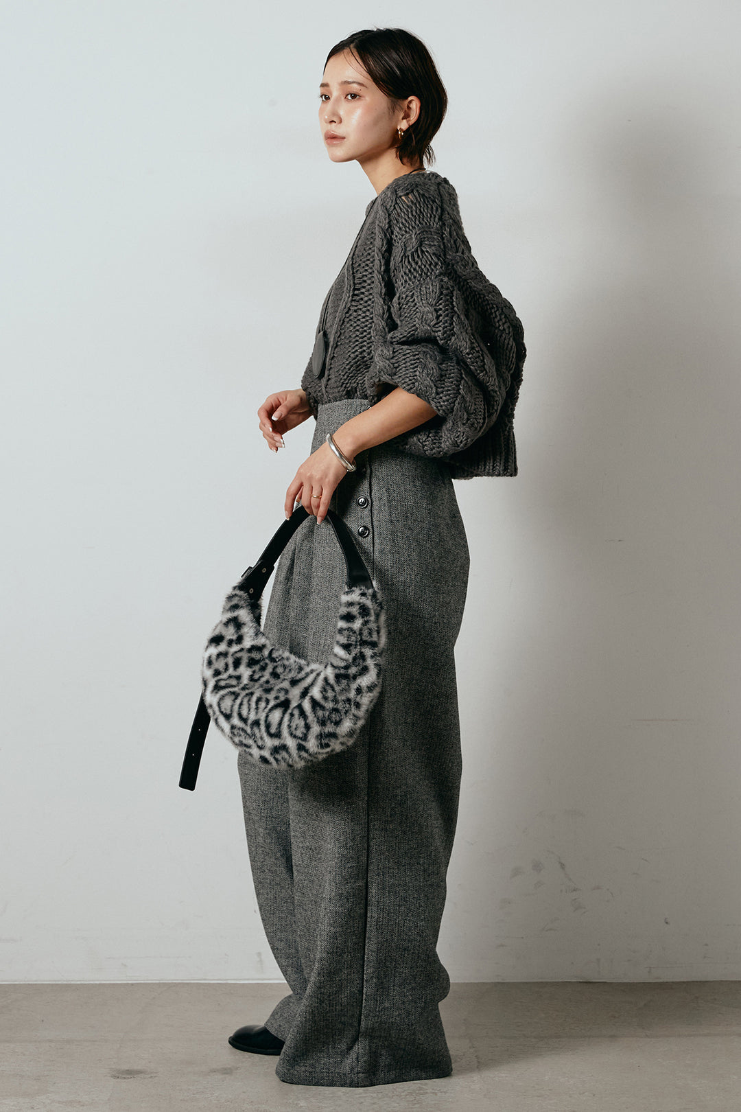 [SET]ロービングケーブルショート丈プルオーバー+サイドボタンツイードタックパンツ(2set)