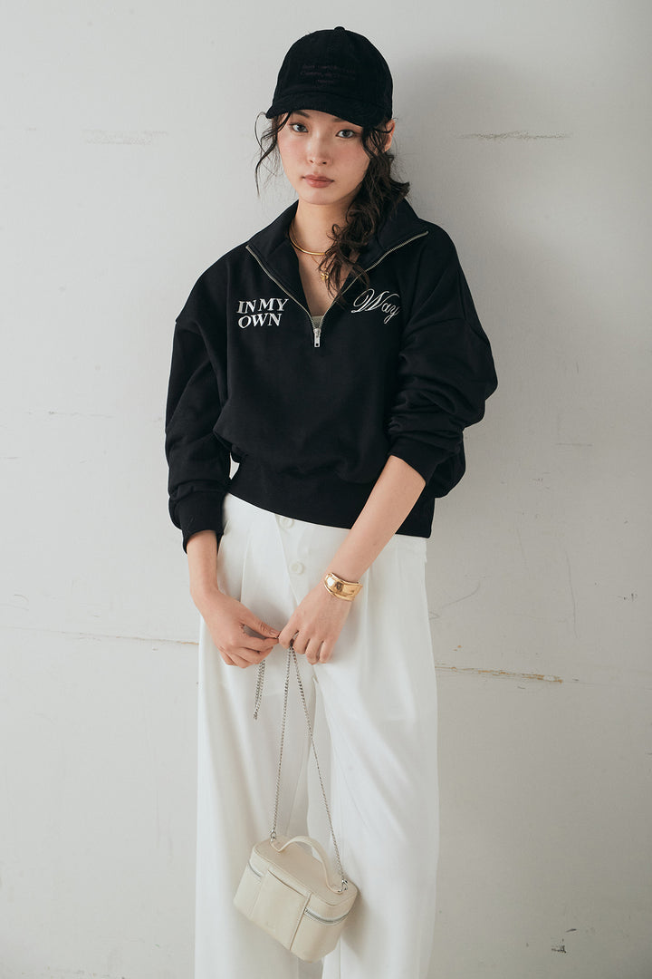 [SET]裏毛ロゴ刺繍ハーフZIPスウェット+斜めボタンタック入りスラックス(2set)