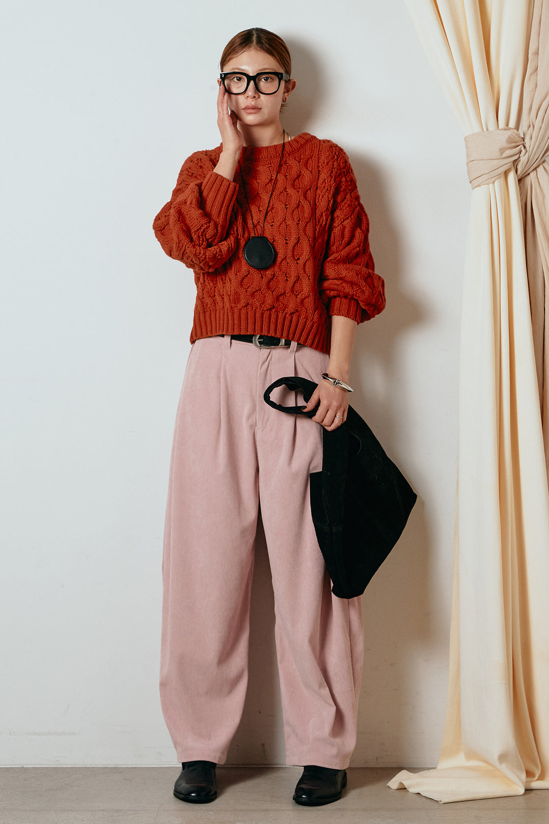 [SET]バルキーケーブルプルオーバー+コーデュロイサイドタックコクーンパンツ(2set)