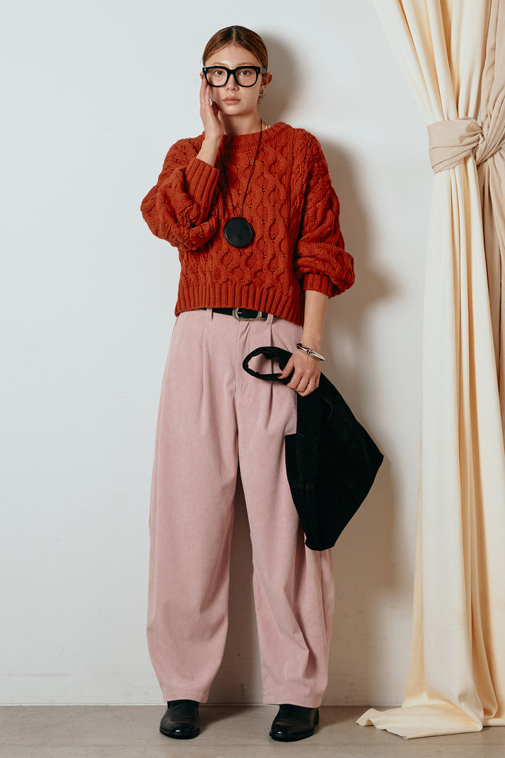 [SET]バルキーケーブルプルオーバー+コーデュロイサイドタックコクーンパンツ(2set)