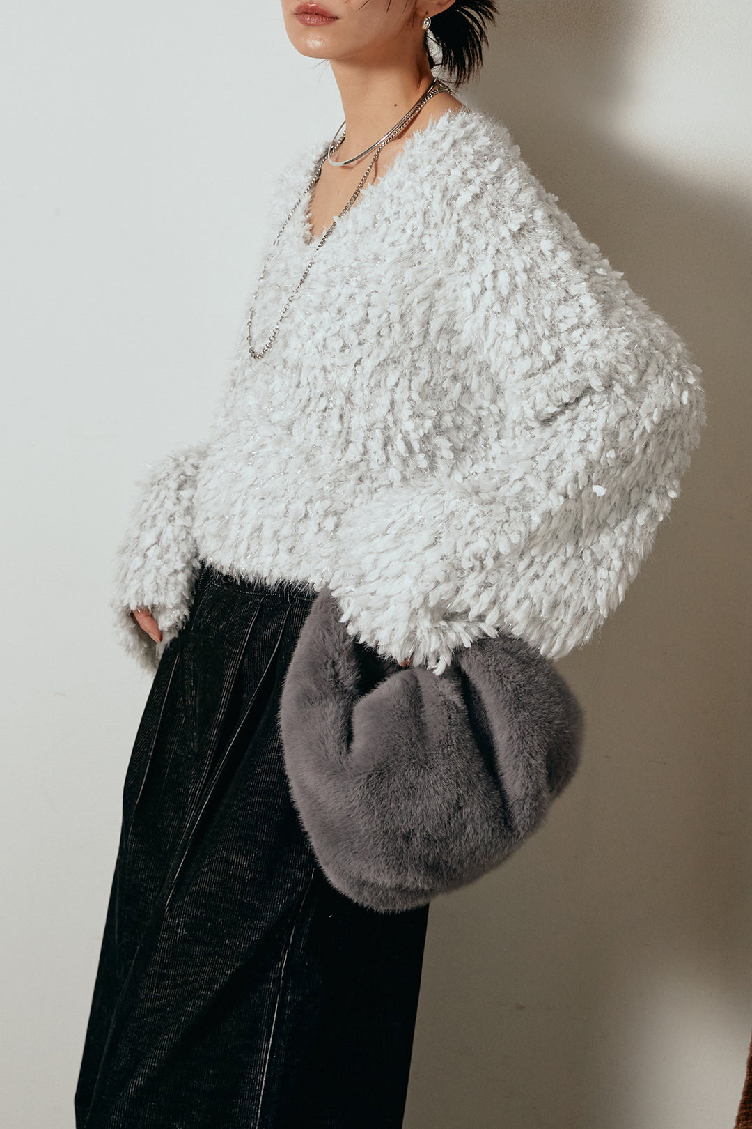 [SET]深Vネックチョウチョヤーンニットトップス+フロントタック入りコーデュロイパンツ(2set)