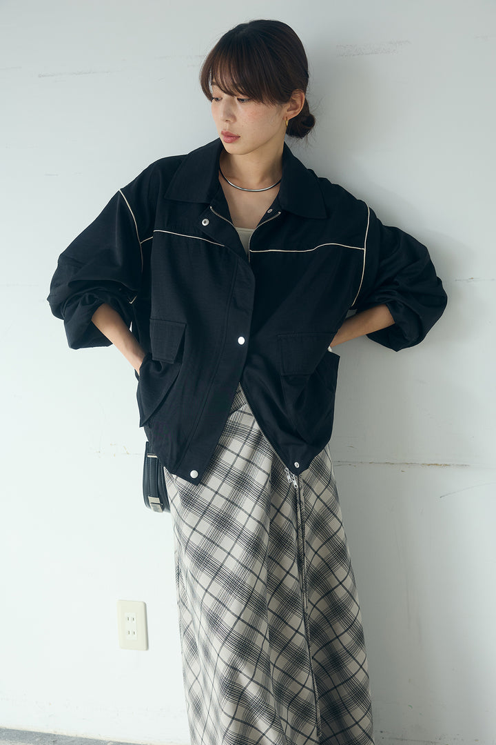 [SET]合繊ツイルバルーンジャケット+タータンチェック柄フロントデザインスカート(2set)