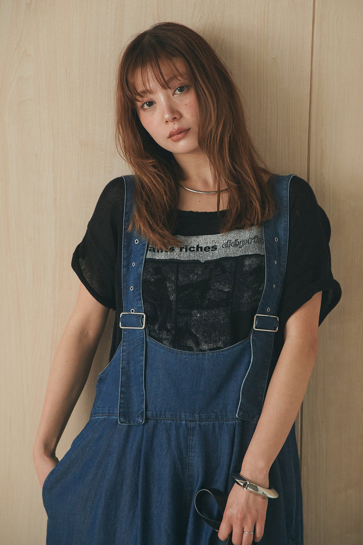 [SET]半袖モノトーングラフィックトップス+前後2WAYテンセルデニムサロペット(2set)