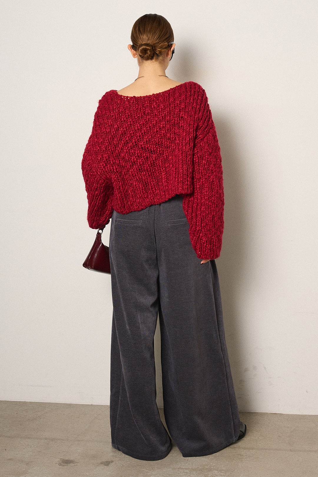 [SET]チャンキースラブニットクロップドプルオーバー+ベルトループコーデュロイワイドパンツ(2set)