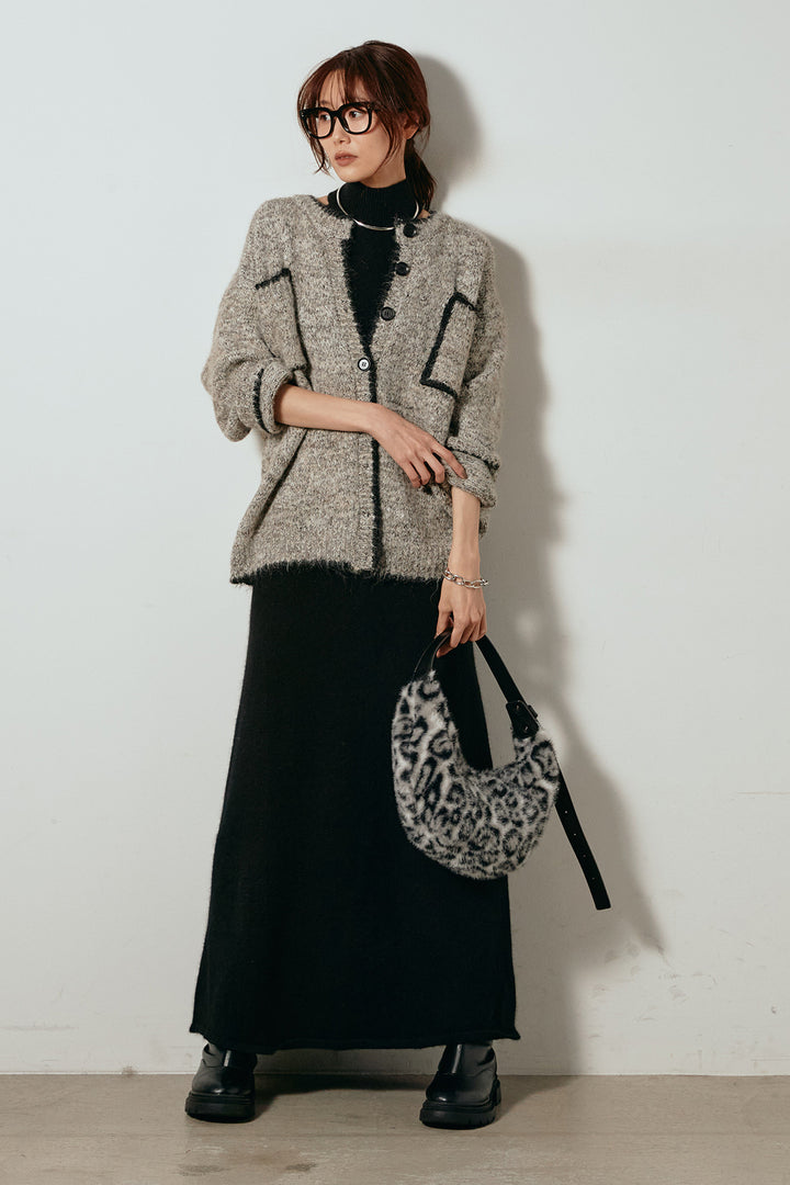 [SET]ミックスニットポケットカーディガン+ノースリーブニットロングワンピース(2set)