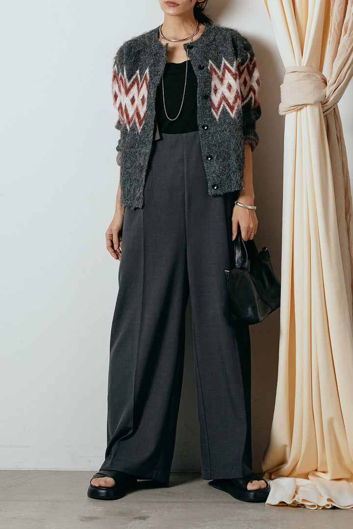 [SET]起毛ノルディック柄ニットカーディガン+ワイドツイルサロペット(2set)