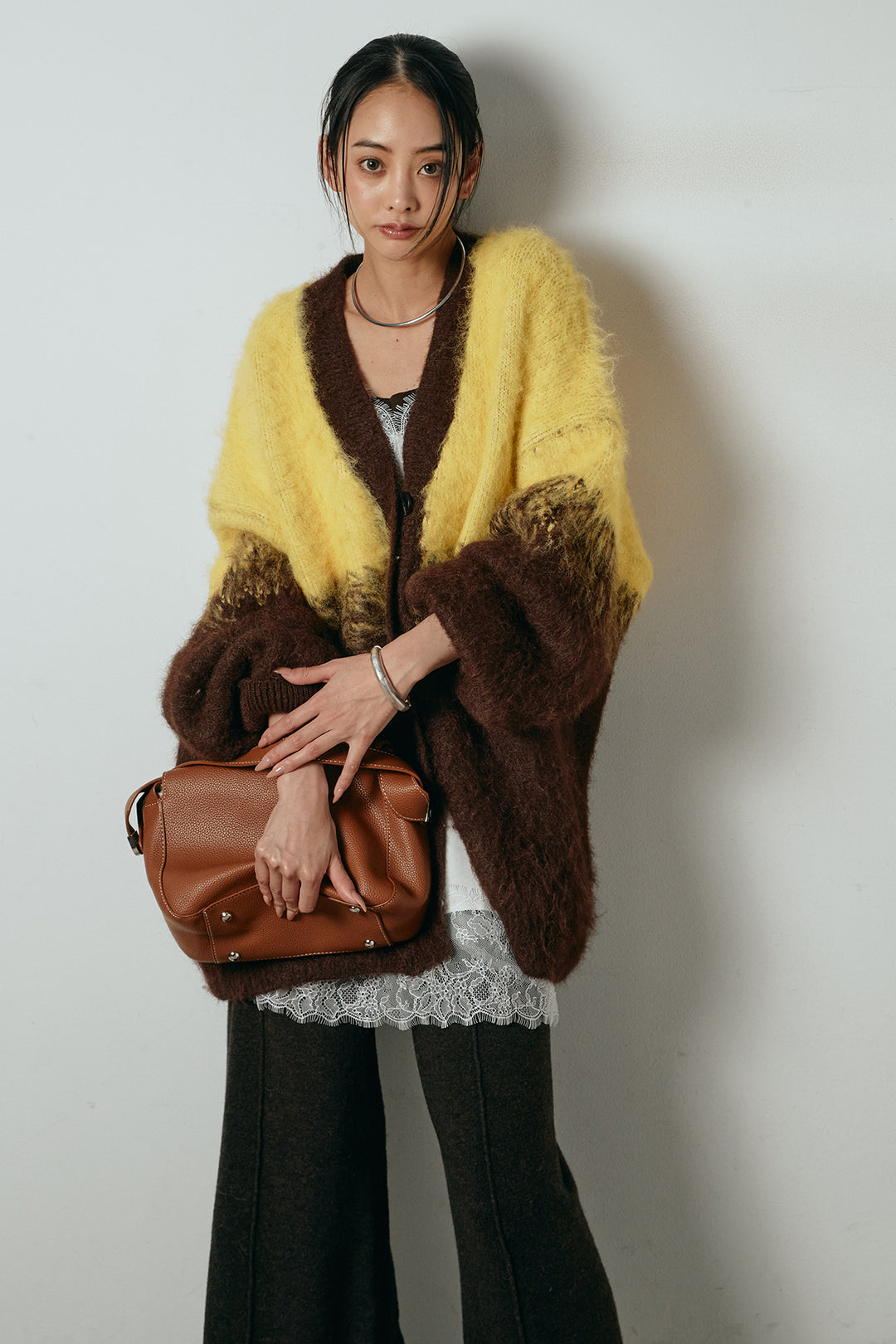 [SET]起毛グラデーションニットカーディガン+センターラインニットパンツ(2set)