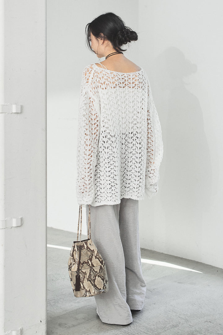 [SET]リラックスメッシュニットトップス+刺繡テープラインパンツ(2set)