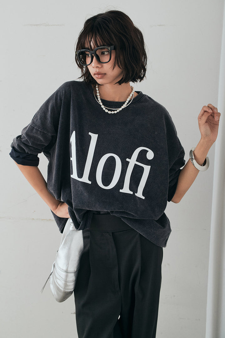 [SET]裾センタードロストロゴプリントワイドTシャツ+センタープレスセミワイドパンツ(2set)