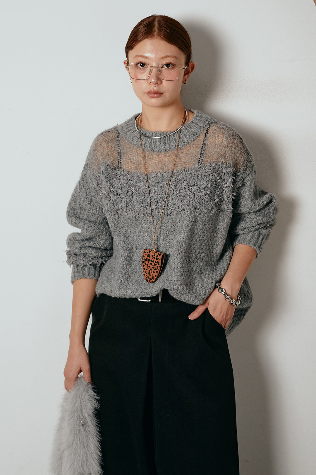 [SET]パターンランダム編みニットトップス+ベルト付きフロントタックデザインパンツ(2set)