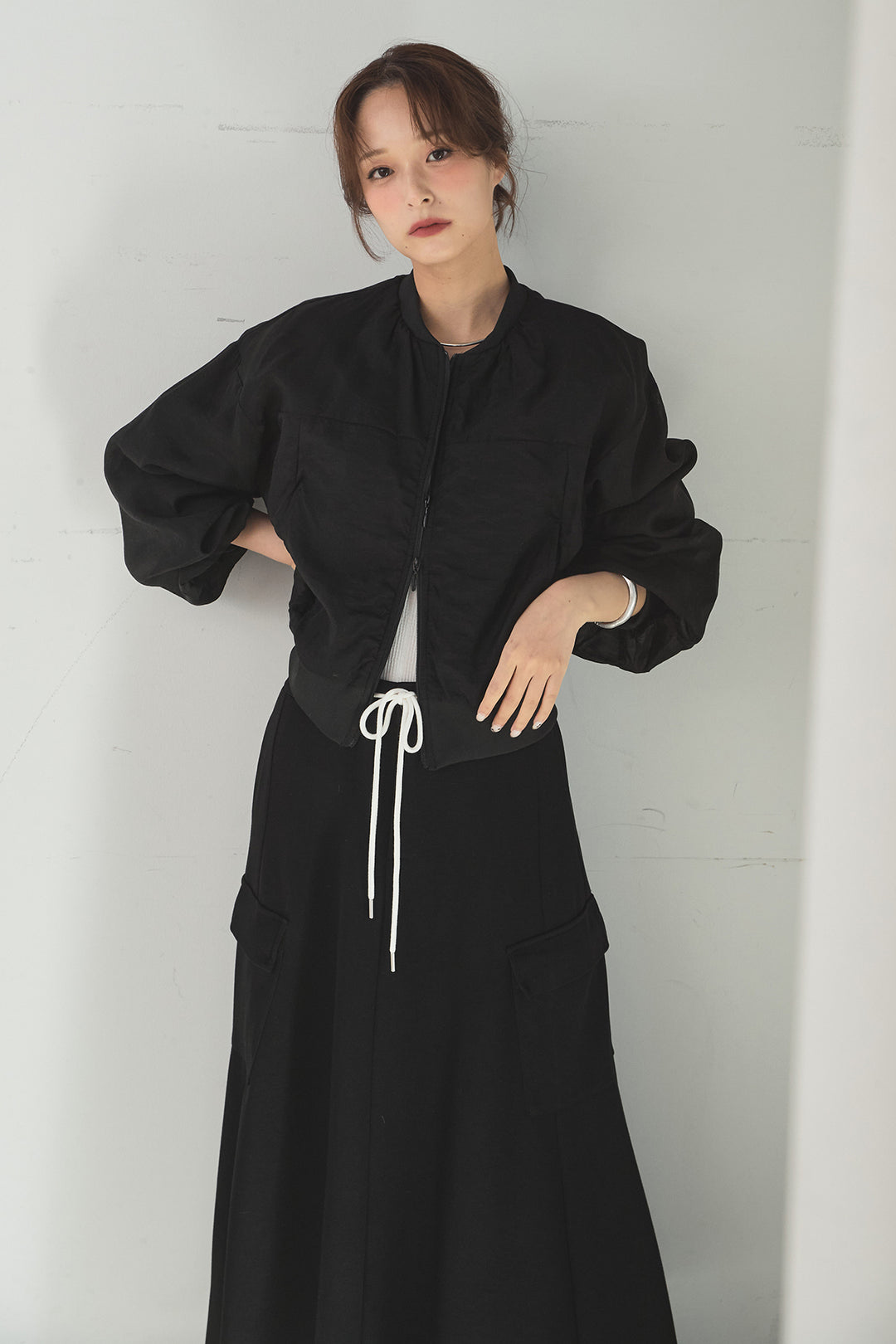 [SET]シアー×ポンチブルゾン+リラックススウェットスカート(2set)