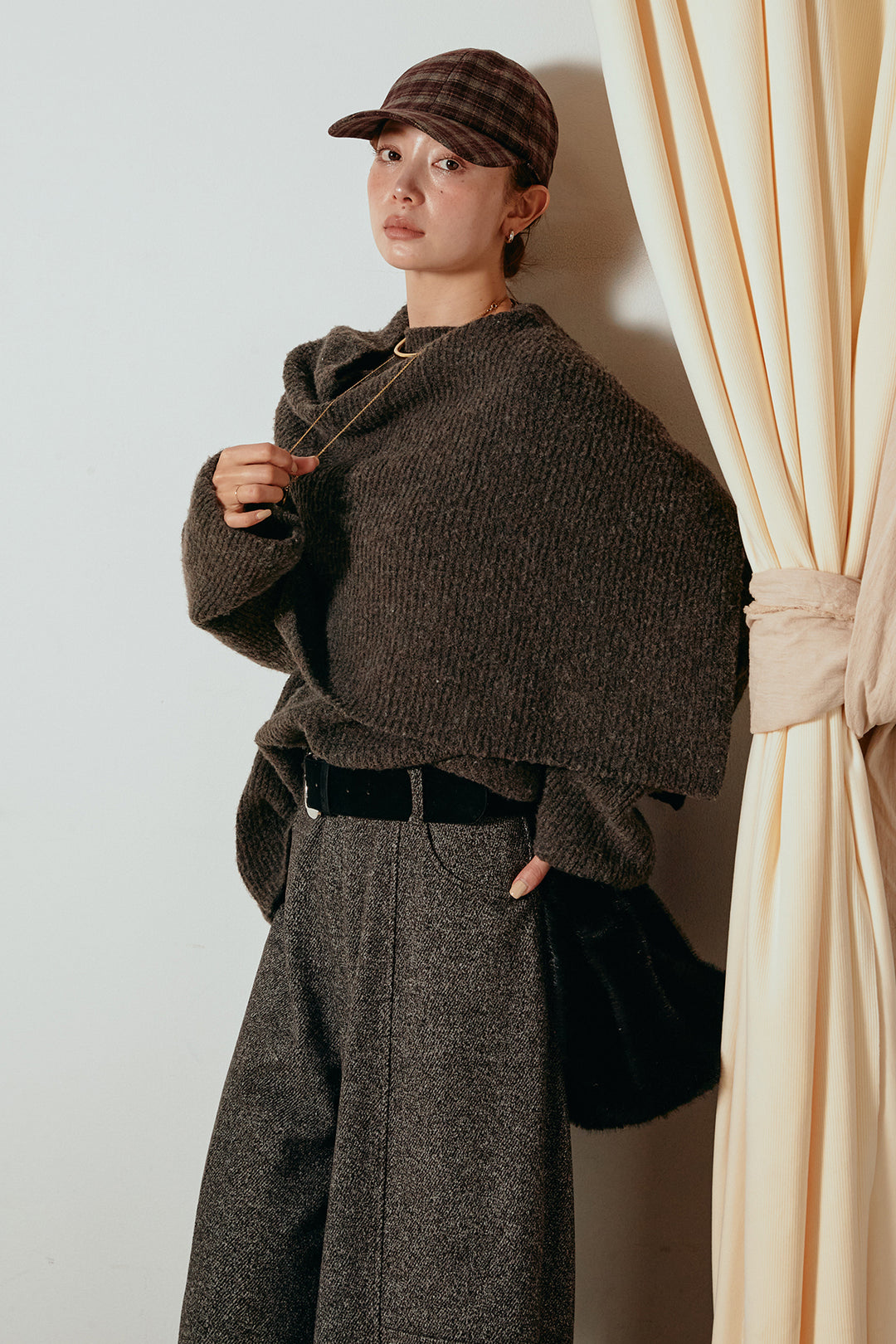 【着回しセット】[SET]ケープデザインリブニットトップス+ケープデザインリブニットトップス(2set)