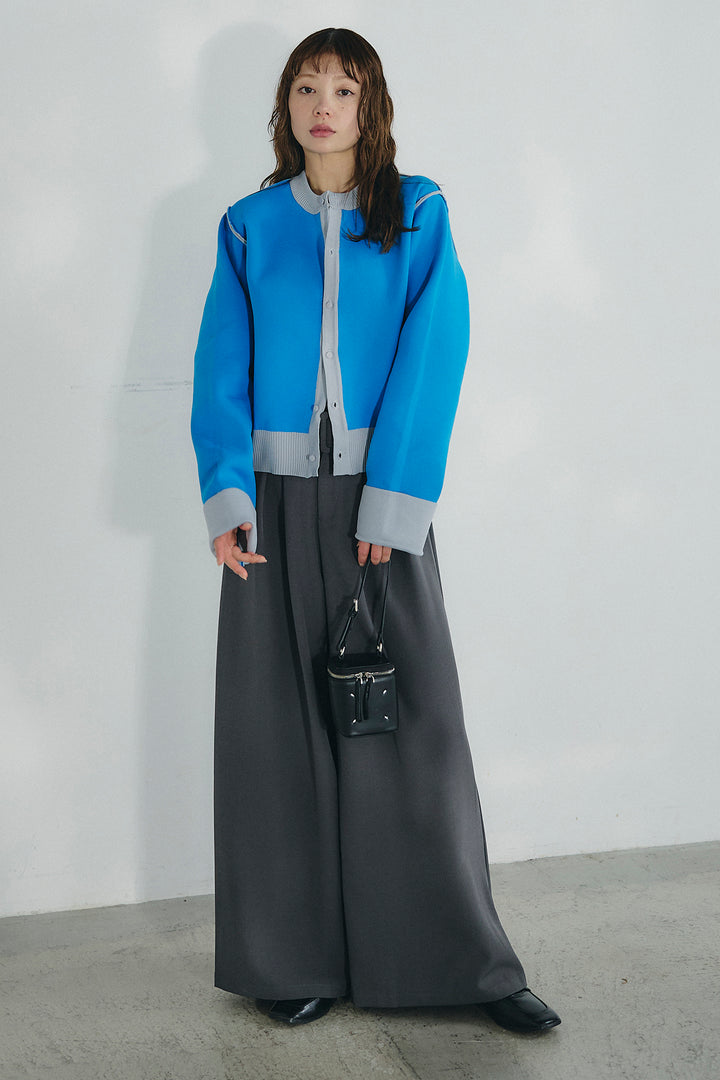[SET]リバーシブル配色ニットカーディガン+ベルト付きツータックワイドパンツ(2set)