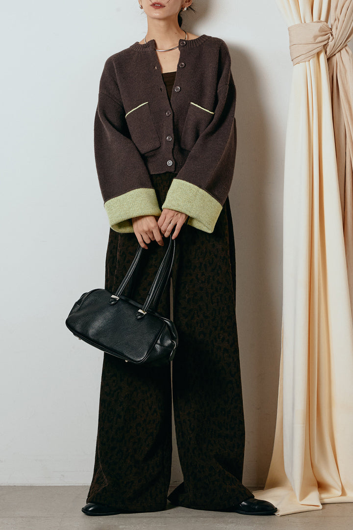 [SET]アルパカタッチダブルフェイスカーディガン+レオパードジャガードニットパンツ(2set)