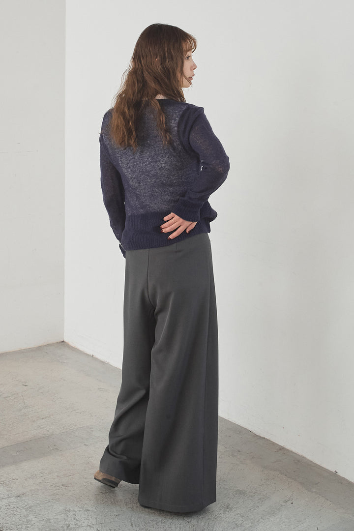 [SET]モヘア透かし編みレイヤードアンサンブルセット+ベルト付きツータックワイドパンツ(2set)