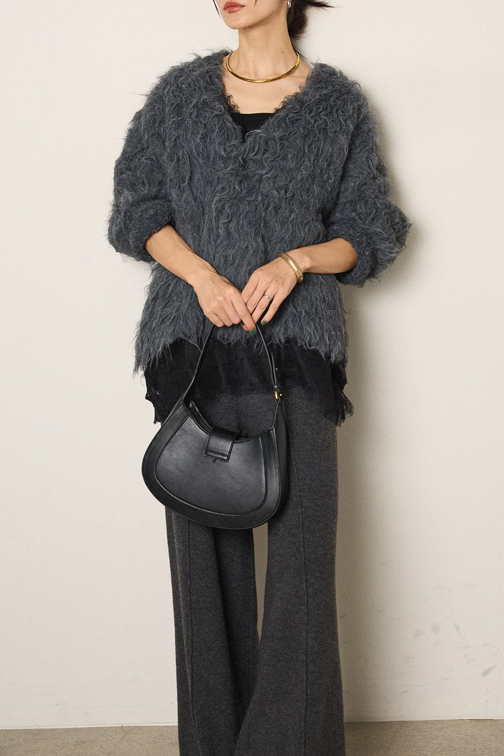 [SET]起毛シャギーニットカーディガン+センターラインニットパンツ(2set)