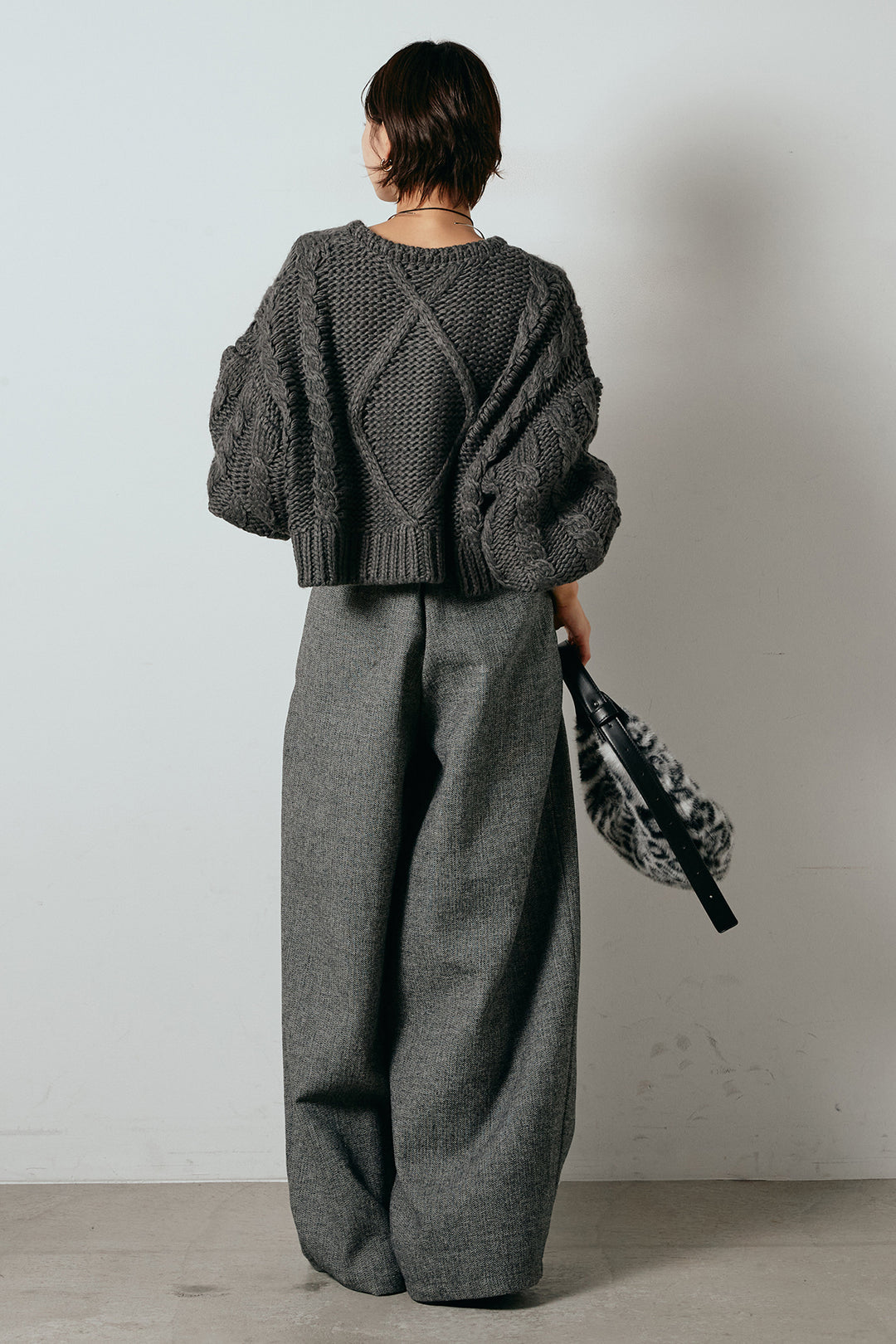 [SET]ロービングケーブルショート丈プルオーバー+サイドボタンツイードタックパンツ(2set)