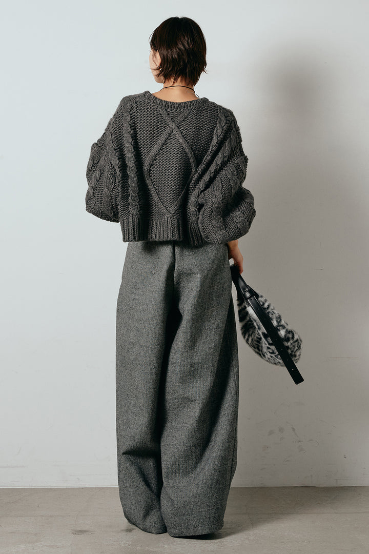 [SET]ロービングケーブルショート丈プルオーバー+サイドボタンツイードタックパンツ(2set)