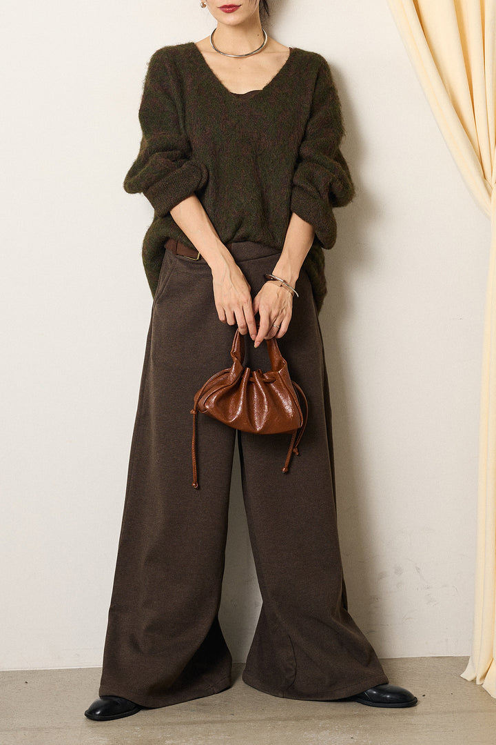 [SET]フラッフィーレオパードシャギーニット+サイドベルトパンツ(2set)